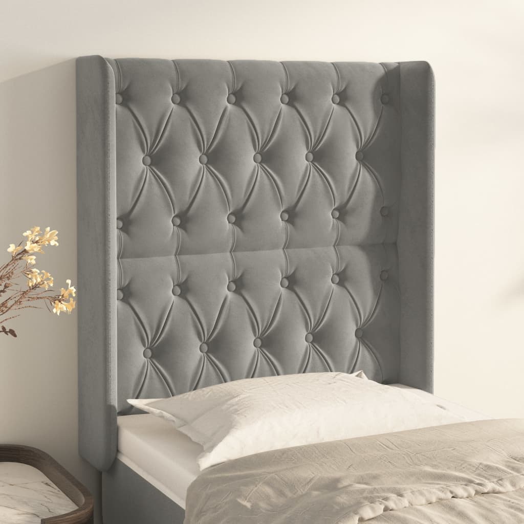 Tête de lit avec oreilles Gris clair 83x16x118/128 cm Velours Têtes et pieds de lit vidaXL