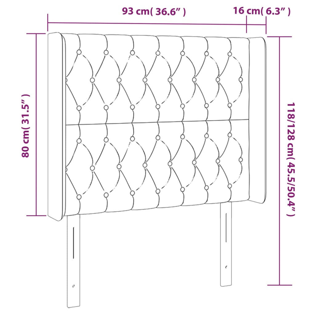 Tête de lit avec oreilles Gris foncé 93x16x118/128 cm Velours - XIOS