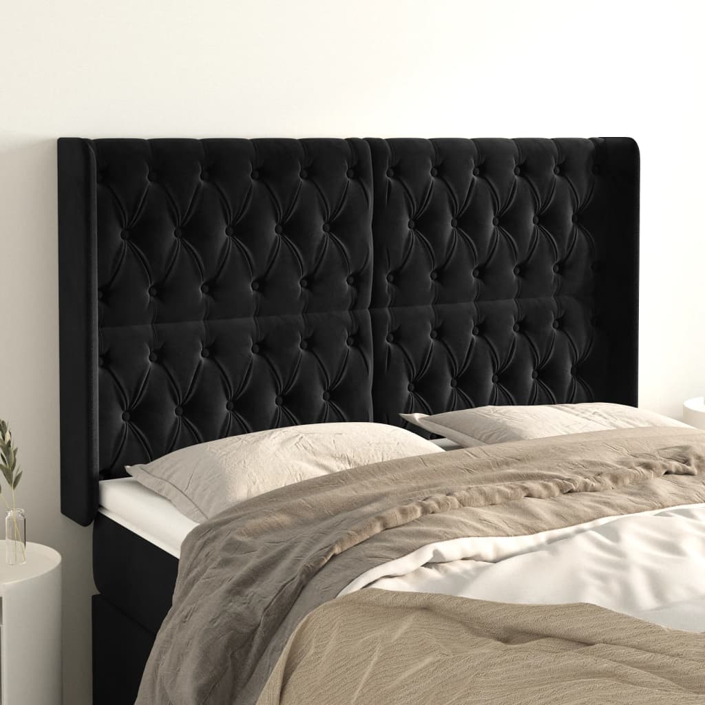 Tête de lit avec oreilles Noir 147x16x118/128 cm Velours - XIOS