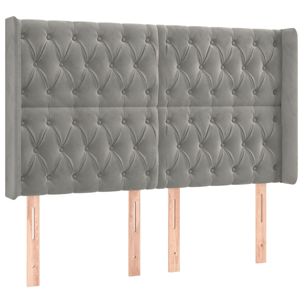 Tête de lit avec oreilles Gris clair 163x16x118/128 cm Velours Têtes et pieds de lit vidaXL