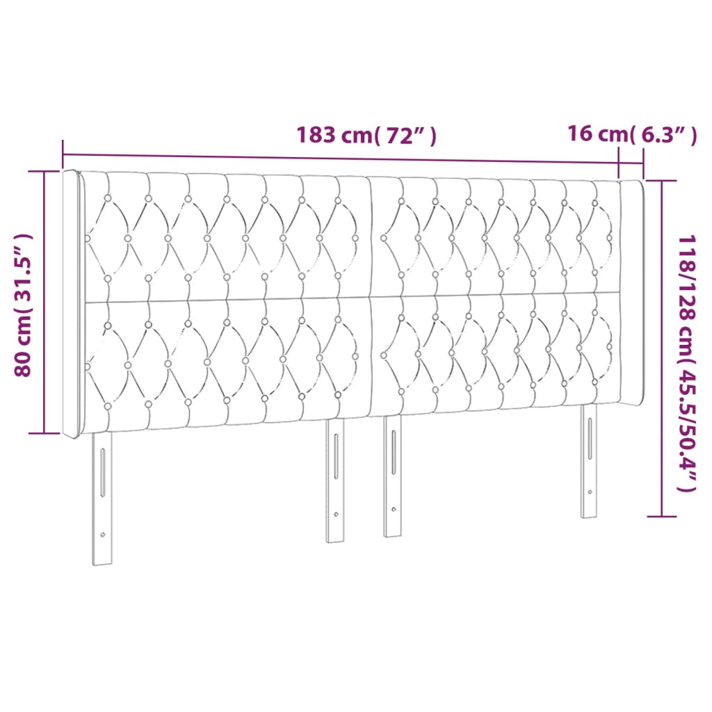 Tête de lit avec oreilles Noir 183x16x118/128 cm Velours - XIOS