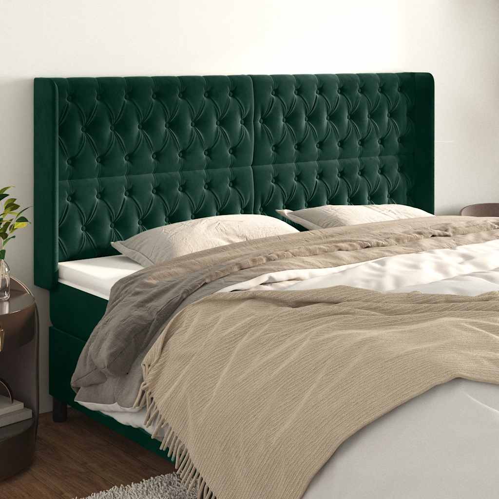 Tête de lit avec oreilles Vert foncé 203x16x118/128 cm Velours - XIOS