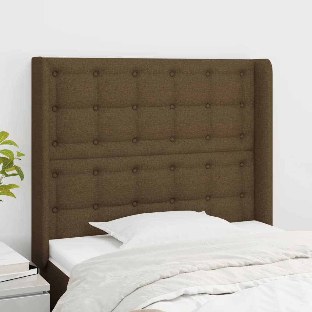 Tête de lit avec oreilles Marron foncé 93x16x118/128 cm Tissu Têtes et pieds de lit vidaXL