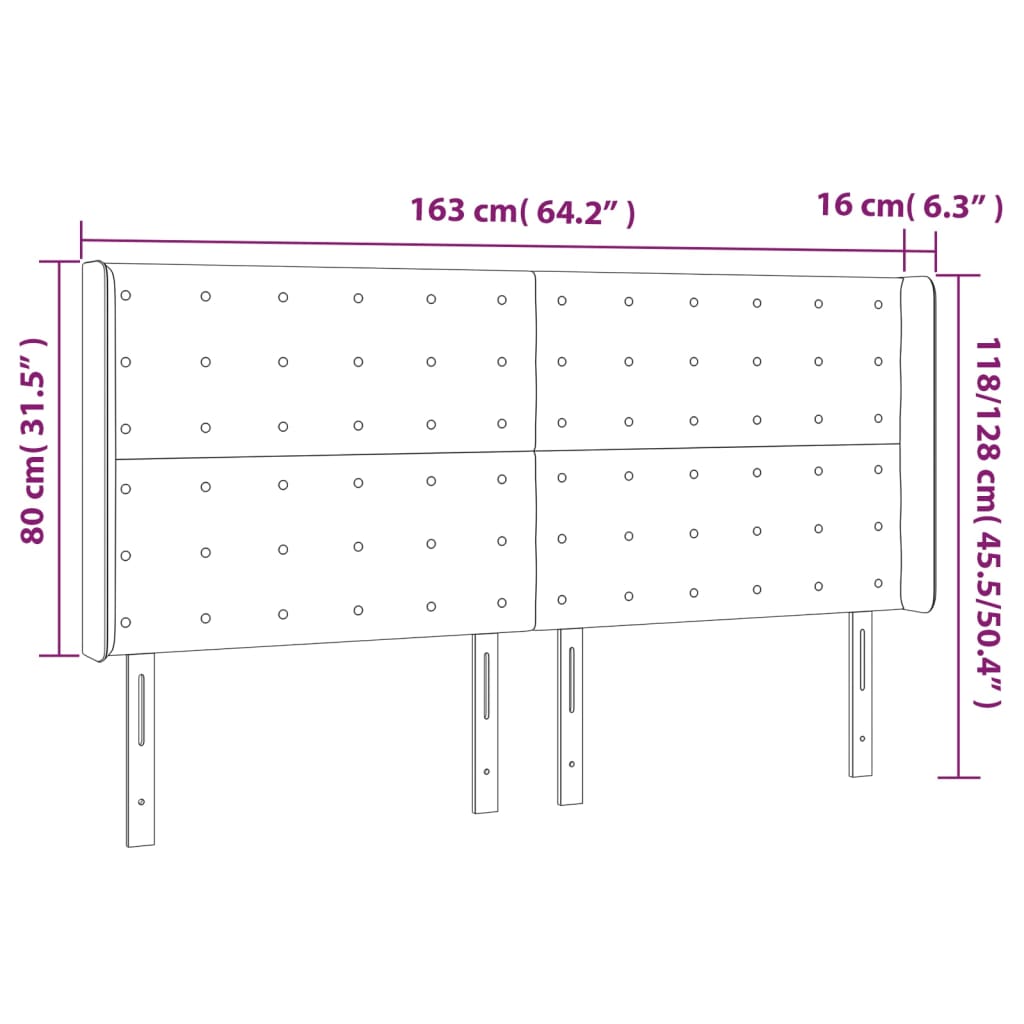 Tête de lit avec oreilles Marron foncé 163x16x118/128 cm Tissu - XIOS
