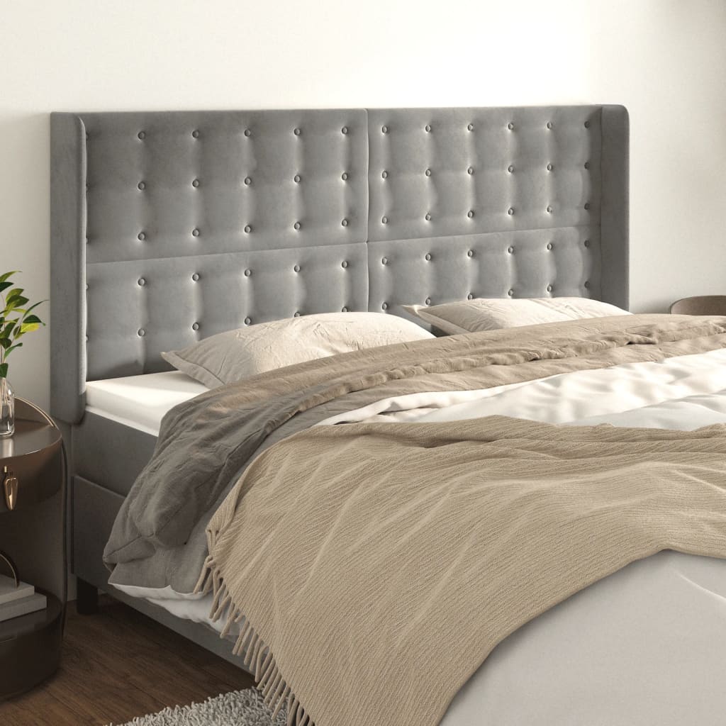 Tête de lit avec oreilles Gris clair 163x16x118/128 cm Velours - XIOS