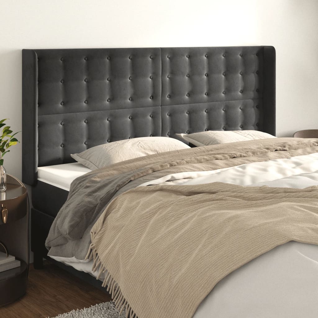 Tête de lit avec oreilles Gris foncé 183x16x118/128 cm Velours - XIOS