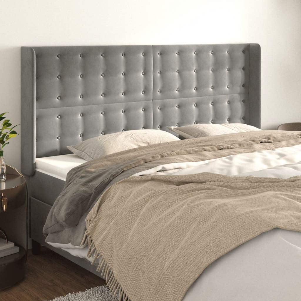 Tête de lit avec oreilles Gris clair 203x16x118/128 cm Velours - XIOS