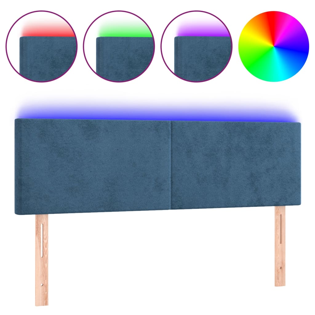 Tête de lit à LED Bleu foncé 144x5x78/88 cm Velours - XIOS