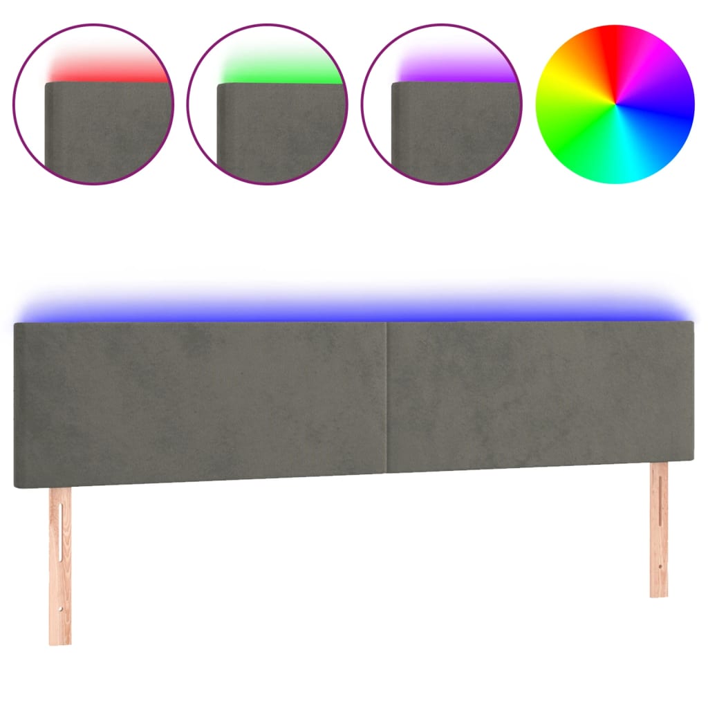 Tête de lit à LED Gris foncé 200x5x78/88 cm Velours - XIOS