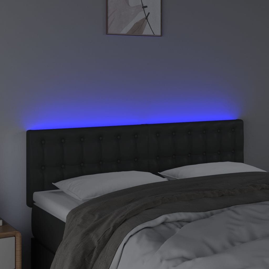 Tête de lit avec LED noir 144x5x78/88 cm similicuir - XIOS