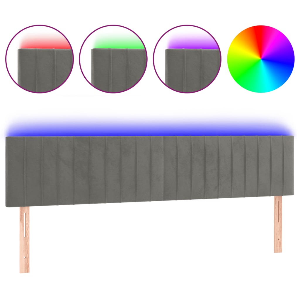 Tête de lit à LED Gris clair 180x5x78/88 cm Velours - XIOS