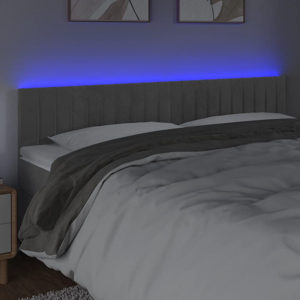 Tête de lit à LED Gris clair 180x5x78/88 cm Velours - XIOS