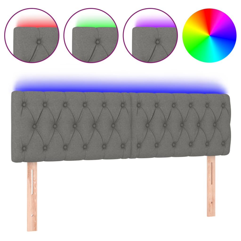 Tête de lit à LED Gris foncé 144x7x78/88 cm Tissu - XIOS