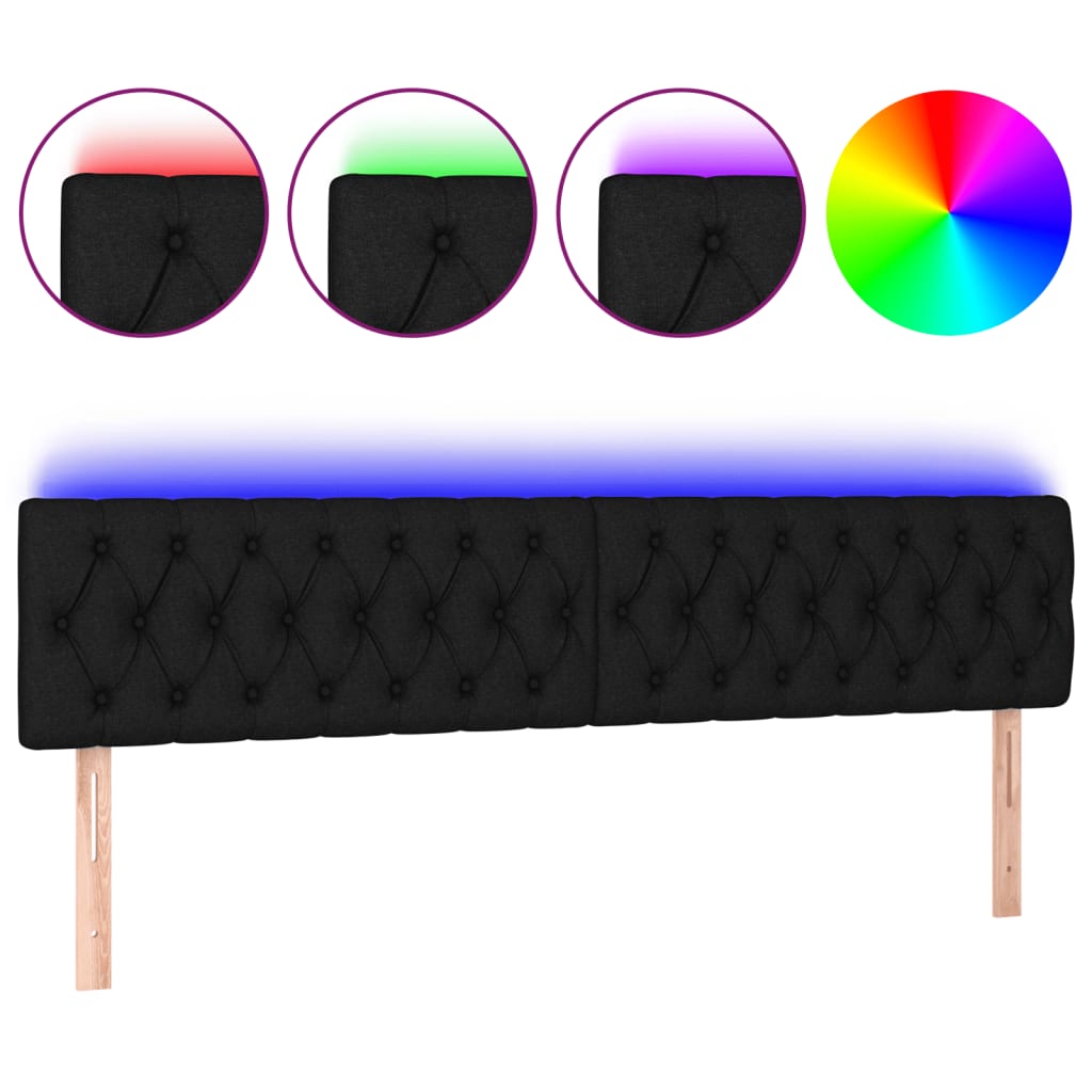 Tête de lit à LED Noir 200x7x78/88 cm Tissu - XIOS