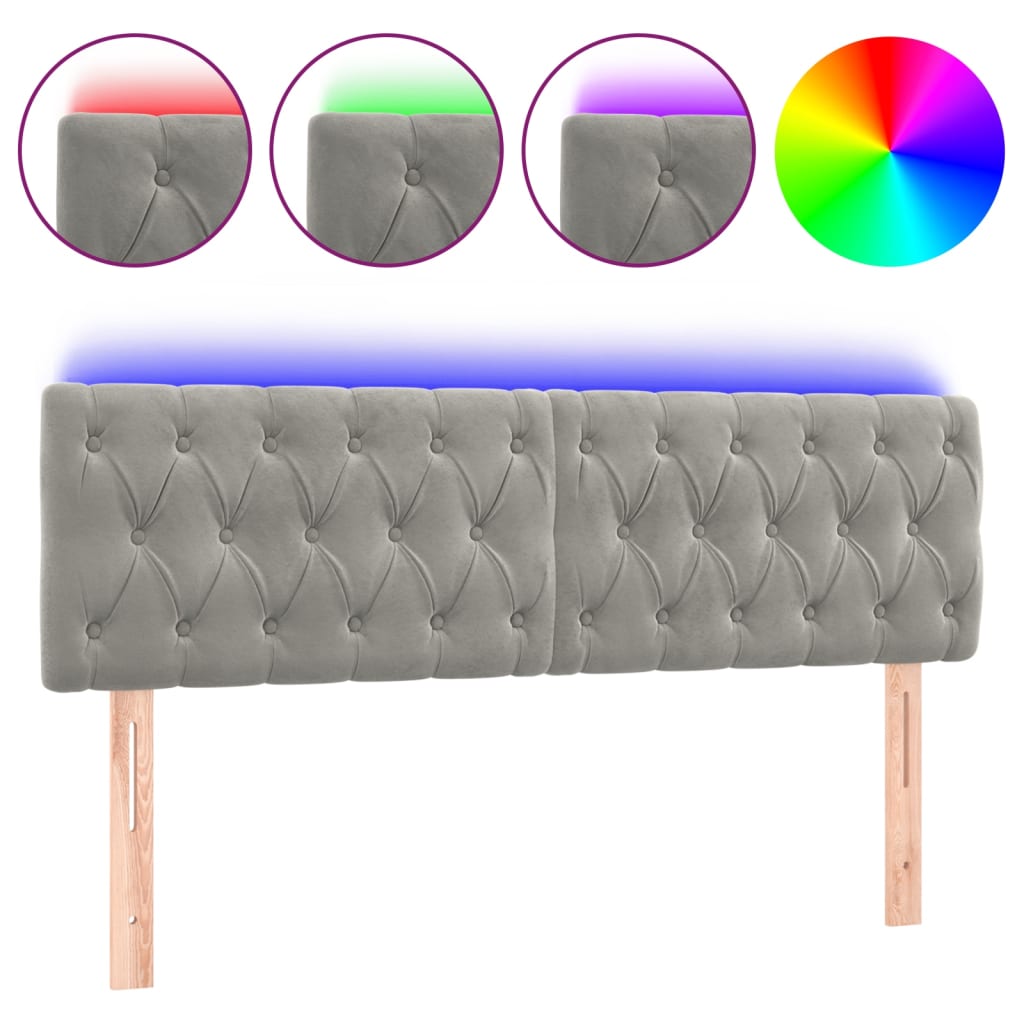 Tête de lit à LED Gris clair 160x7x78/88 cm Velours Têtes et pieds de lit vidaXL