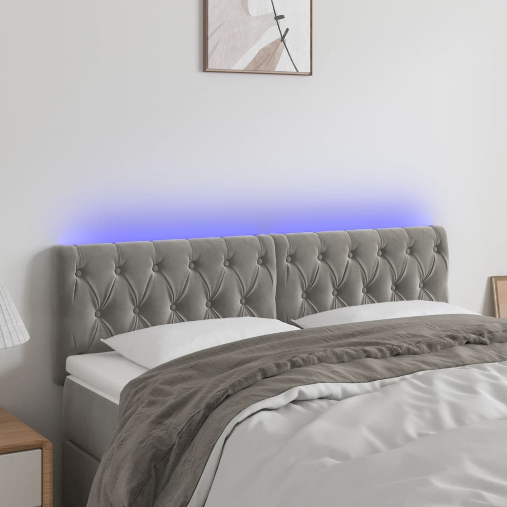 Tête de lit à LED Gris clair 160x7x78/88 cm Velours Têtes et pieds de lit vidaXL