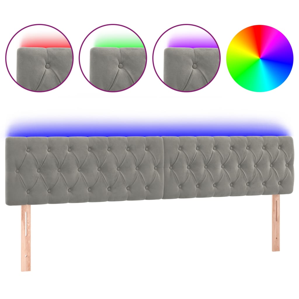 Tête de lit à LED Gris clair 180x7x78/88 cm Velours - XIOS