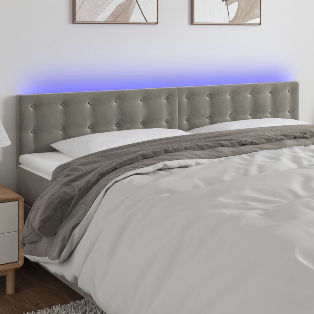 Tête de lit à LED Gris clair 160x5x78/88 cm Velours - XIOS