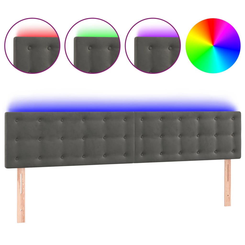 Tête de lit à LED Gris foncé 180x5x78/88 cm Velours - XIOS