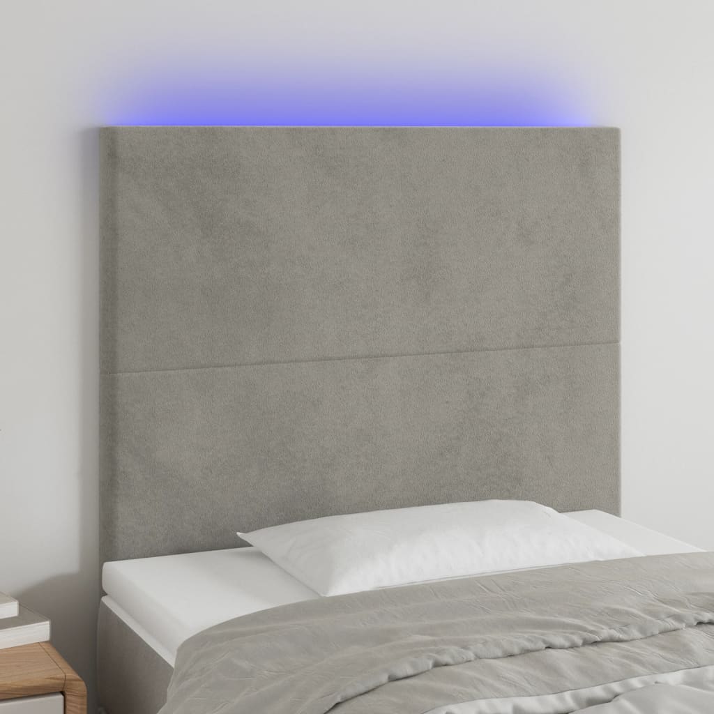 Tête de lit à LED Gris clair 100x5x118/128 cm Velours - XIOS