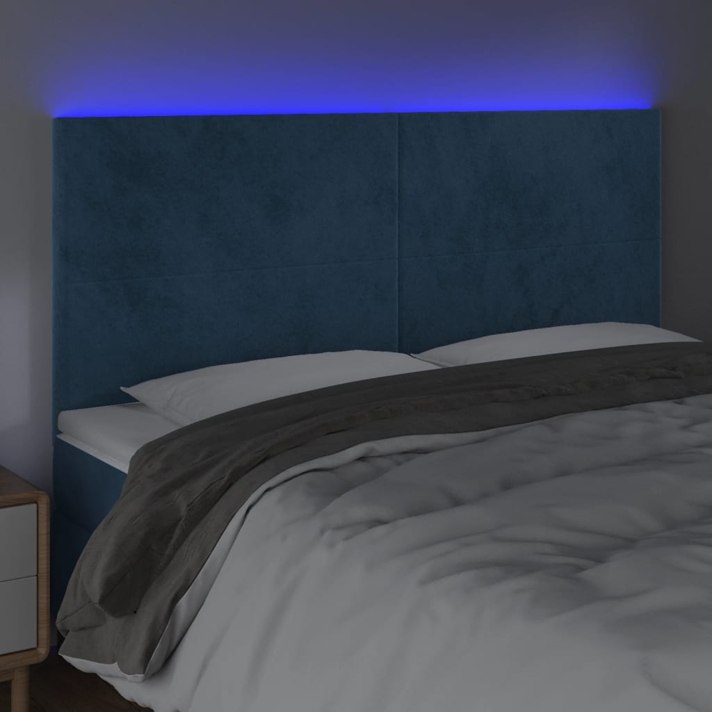 Tête de lit à LED Bleu foncé 160x5x118/128 cm Velours - XIOS