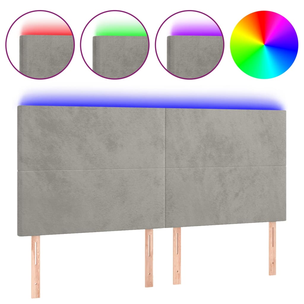 Tête de lit à LED Gris clair 180x5x118/128 cm Velours - XIOS
