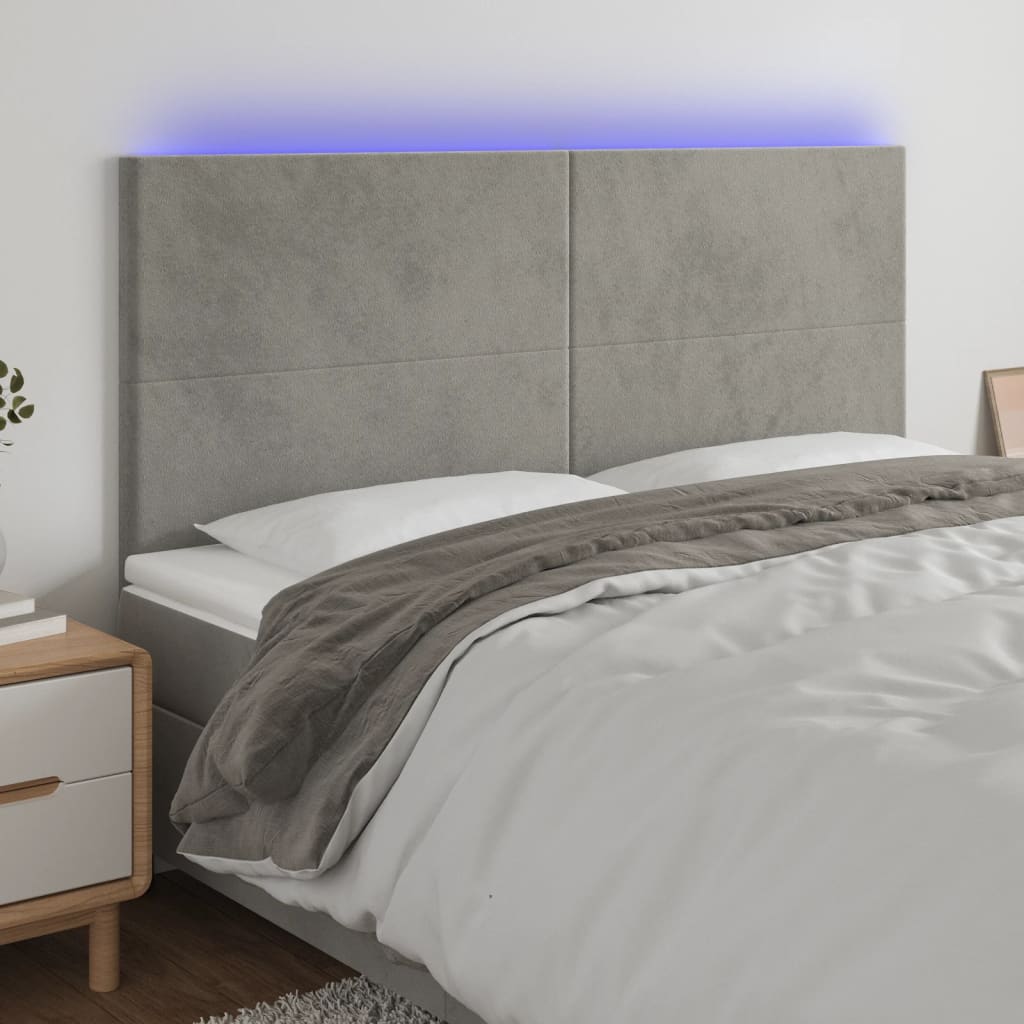 Tête de lit à LED Gris clair 180x5x118/128 cm Velours - XIOS