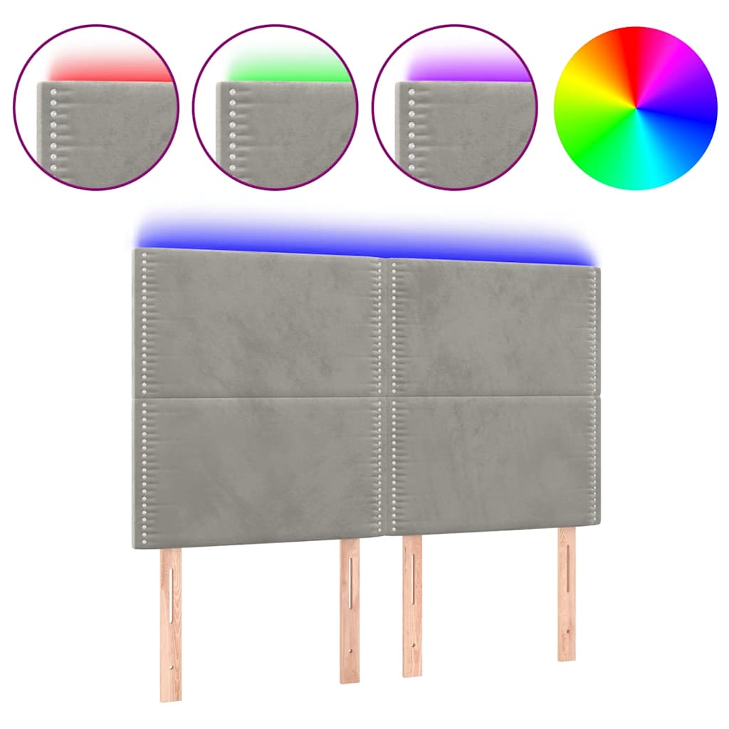 Tête de lit à LED Gris clair 144x5x118/128 cm Velours - XIOS