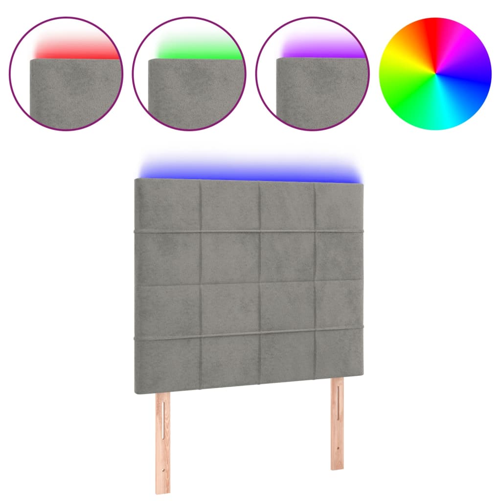 Tête de lit à LED Gris clair 80x5x118/128 cm Velours - XIOS