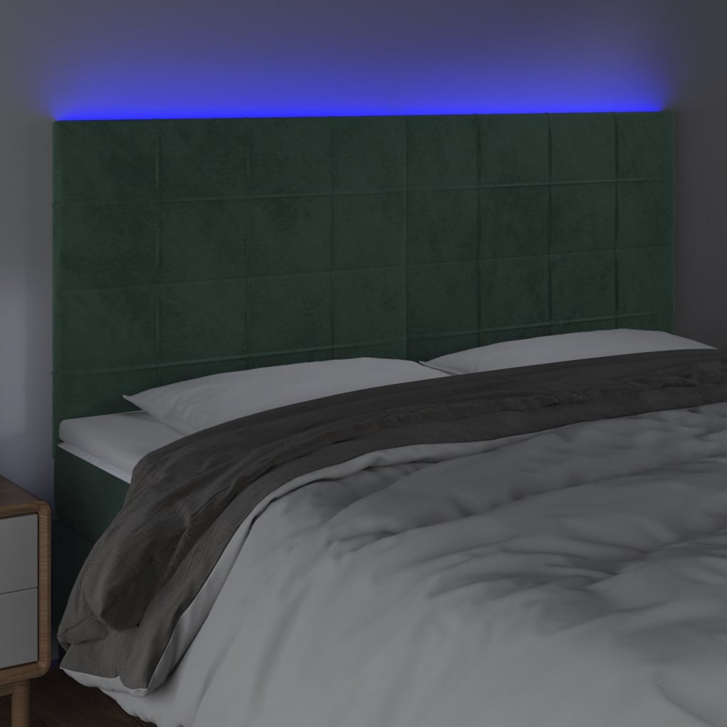 Tête de lit à LED Vert foncé 180x5x118/128 cm Velours Têtes et pieds de lit vidaXL