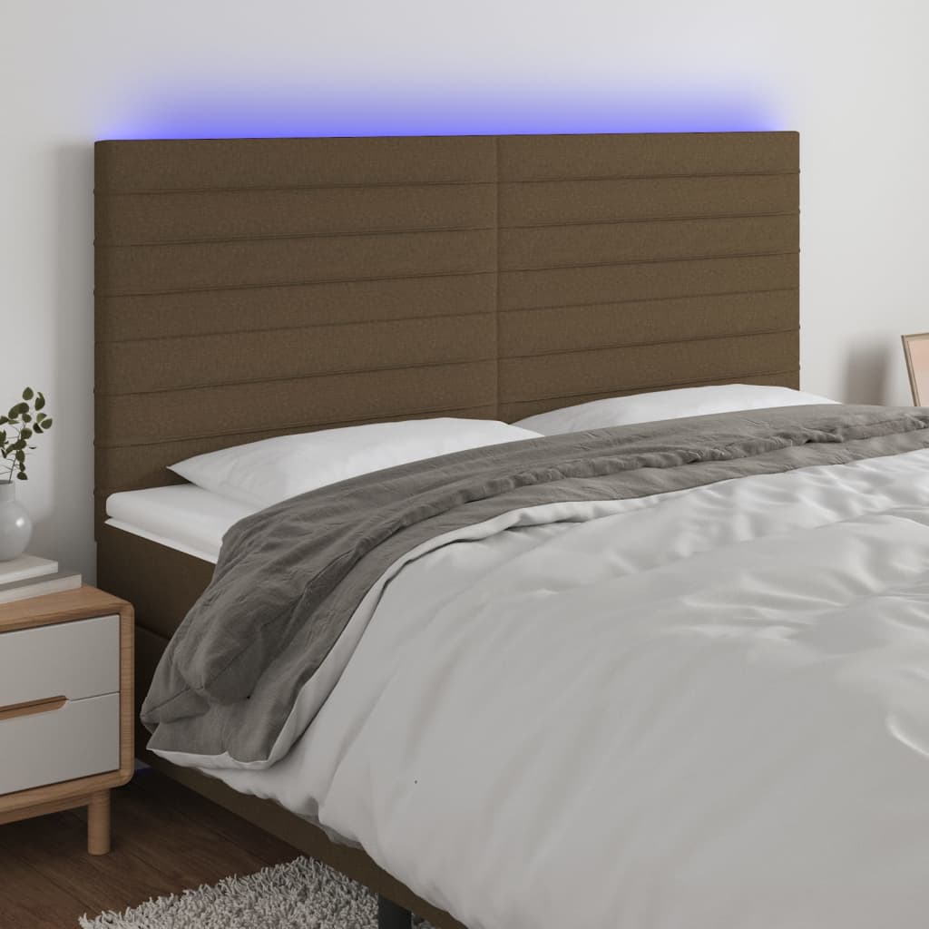 Tête de lit à LED Marron foncé 200x5x118/128 cm Tissu - XIOS