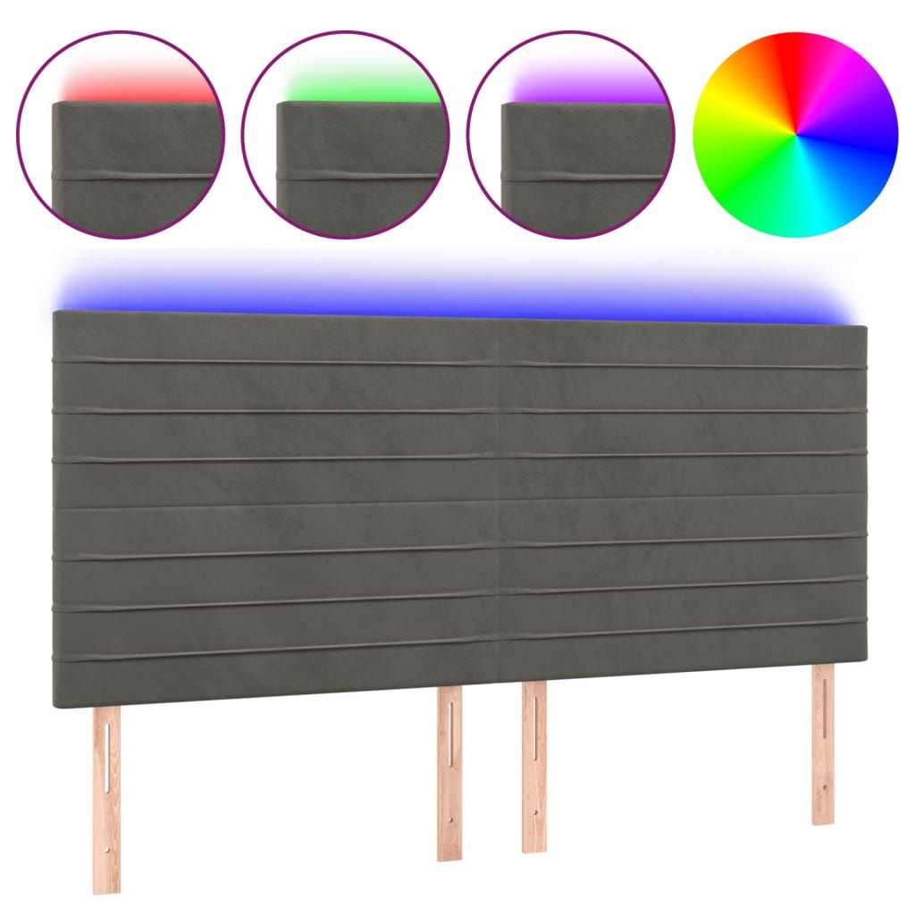 Tête de lit à LED Gris foncé 180x5x118/128 cm Velours - XIOS