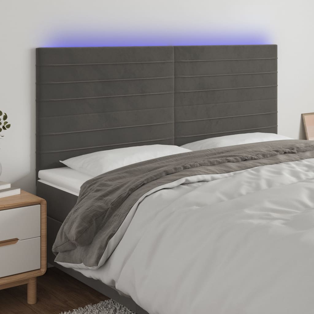 Tête de lit à LED Gris foncé 200x5x118/128 cm Velours - XIOS