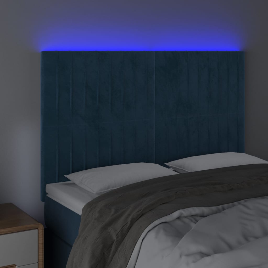 Tête de lit à LED Bleu foncé 144x5x118/128 cm Velours - XIOS