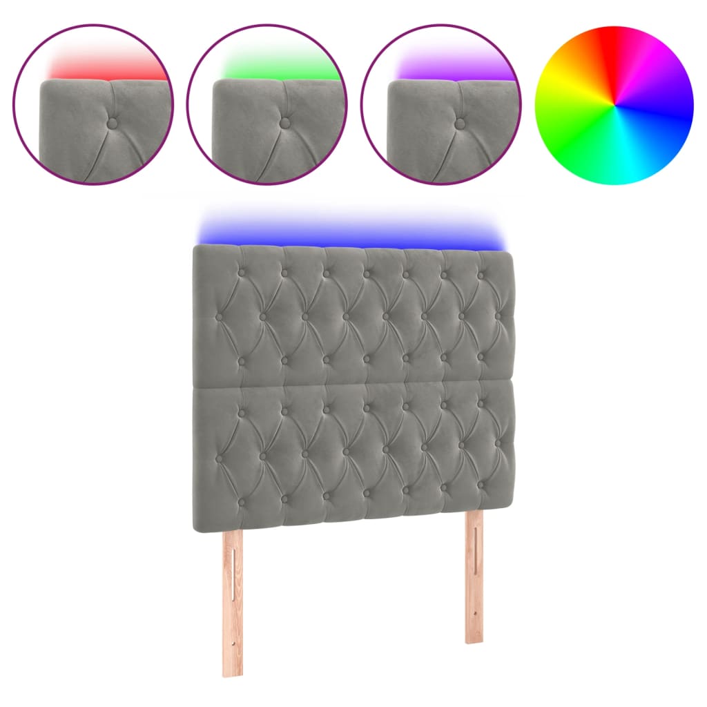 Tête de lit à LED Gris clair 90x7x118/128 cm Velours - XIOS