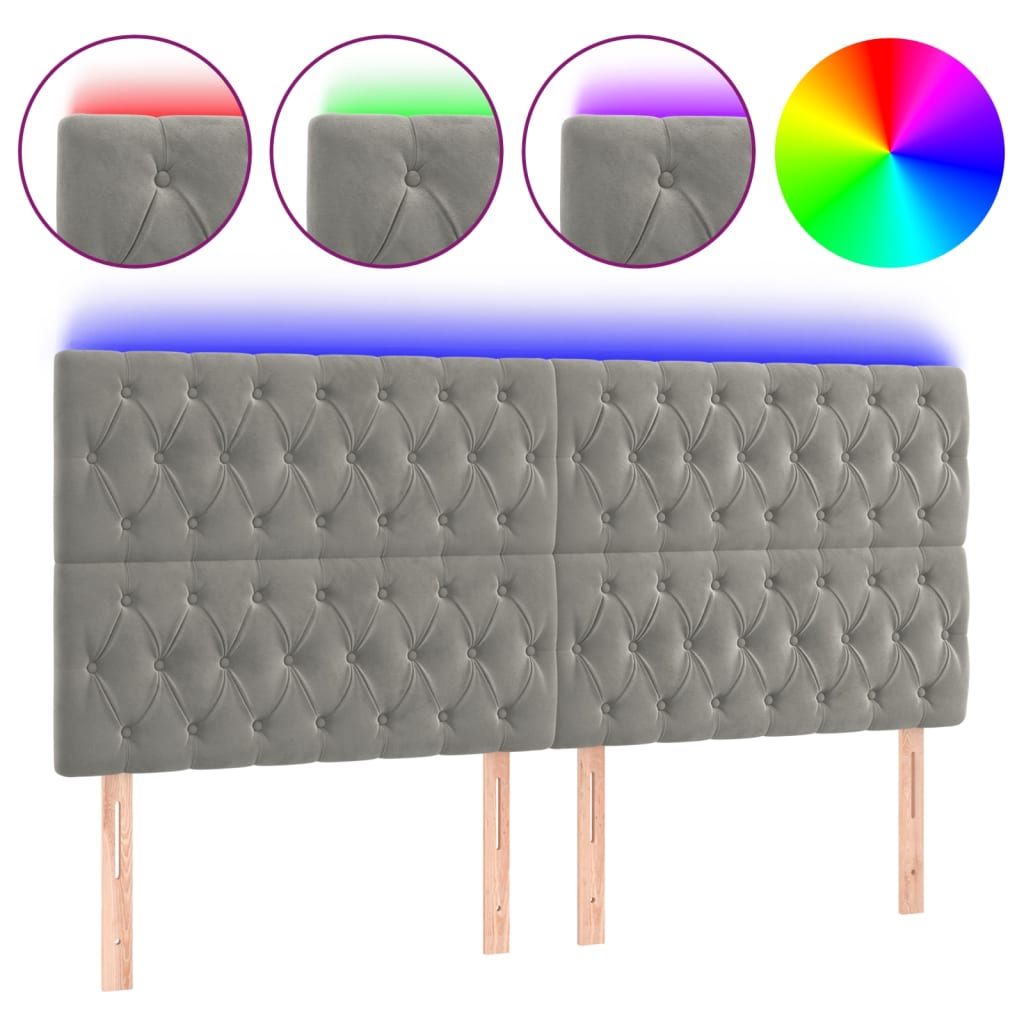 Tête de lit à LED Gris clair 180x7x118/128 cm Velours - XIOS