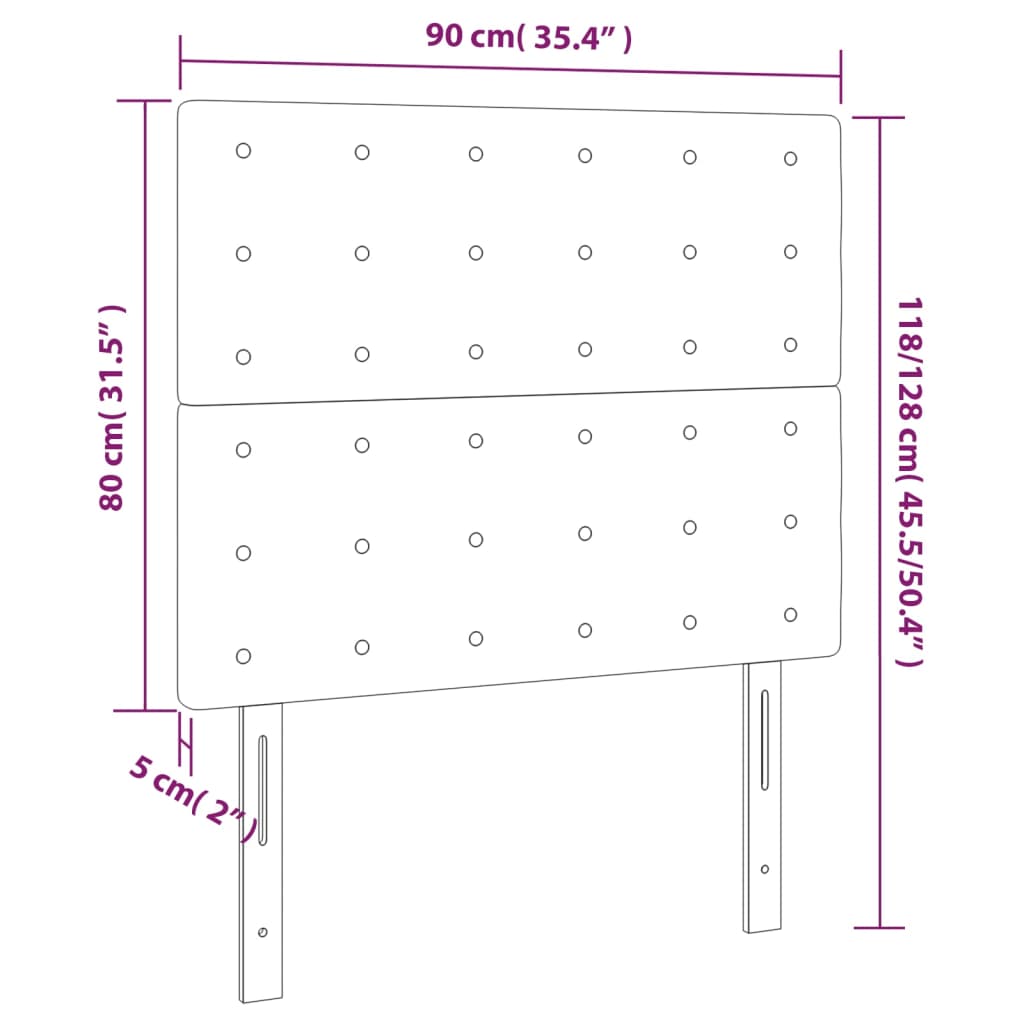 Tête de lit à LED Marron foncé 90x5x118/128 cm Tissu Têtes et pieds de lit vidaXL