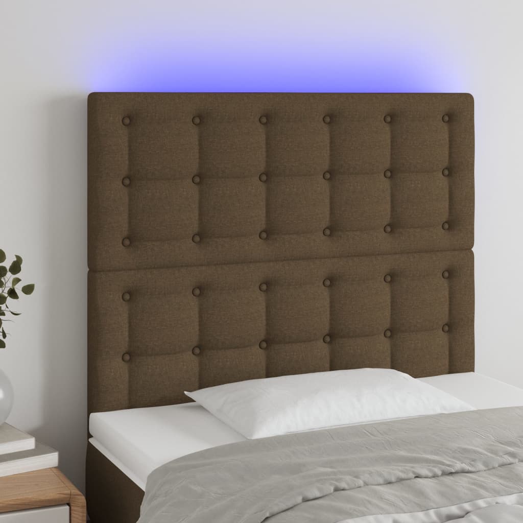 Tête de lit à LED Marron foncé 90x5x118/128 cm Tissu Têtes et pieds de lit vidaXL