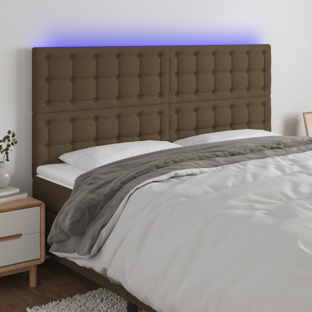 Tête de lit à LED Marron foncé 180x5x118/128 cm Tissu Têtes et pieds de lit vidaXL