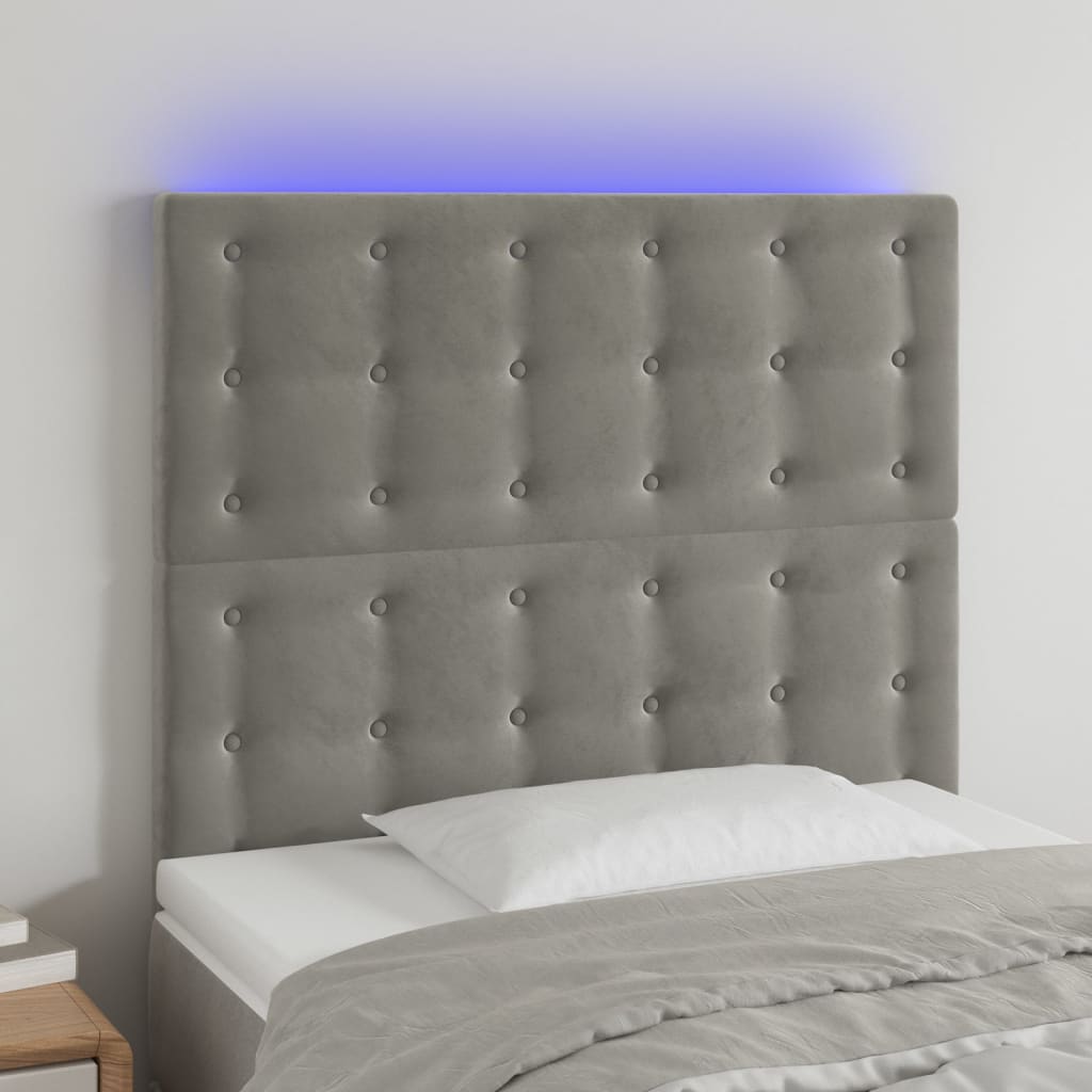 Tête de lit à LED Gris clair 100x5x118/128 cm Velours - XIOS