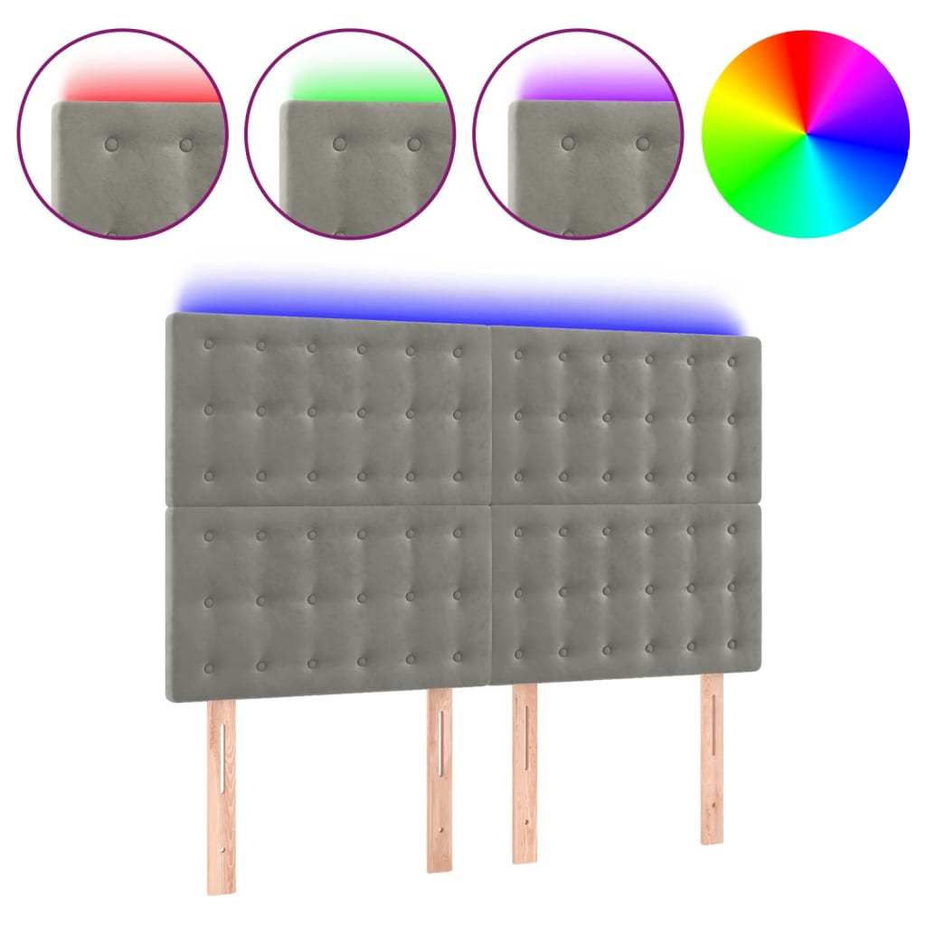 Tête de lit à LED Gris clair 144x5x118/128 cm Velours - XIOS
