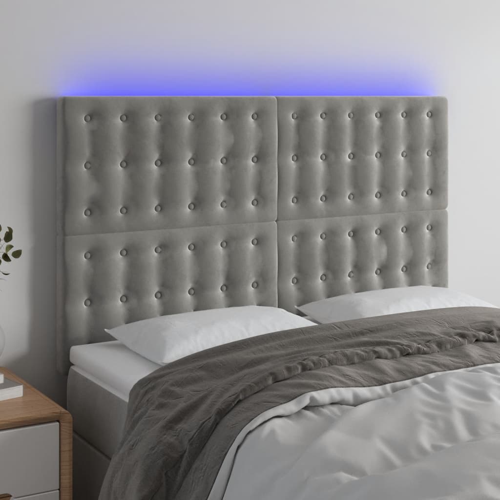 Tête de lit à LED Gris clair 144x5x118/128 cm Velours - XIOS