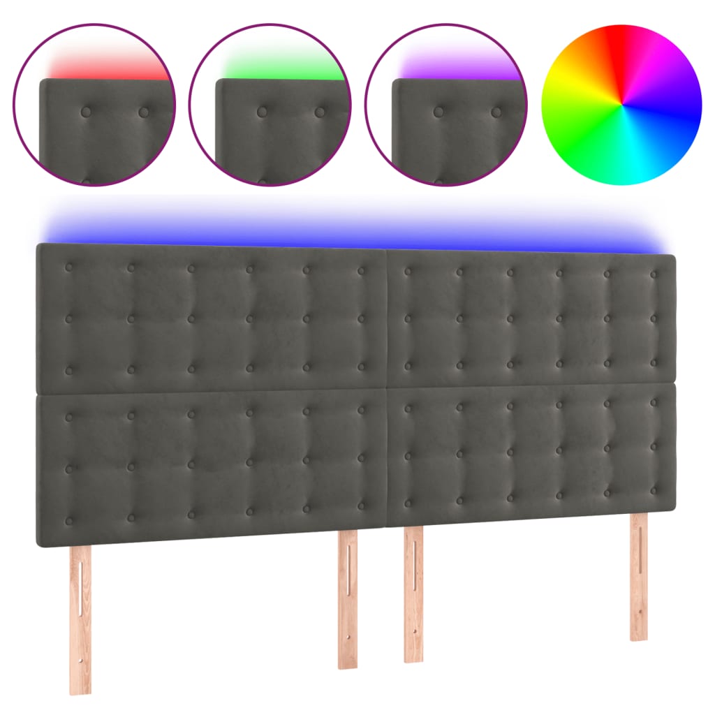Tête de lit à LED Gris foncé 160x5x118/128 cm Velours - XIOS