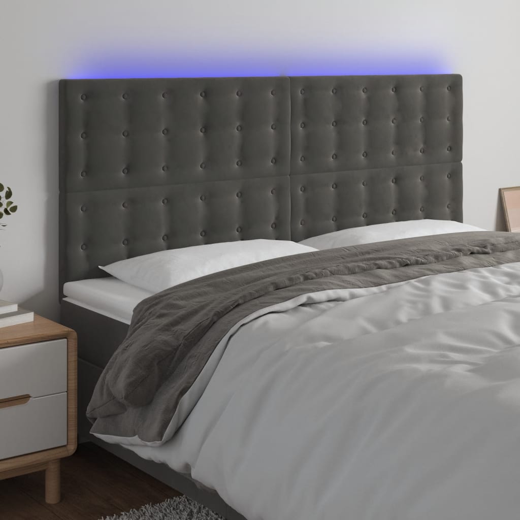 Tête de lit à LED Gris foncé 160x5x118/128 cm Velours - XIOS