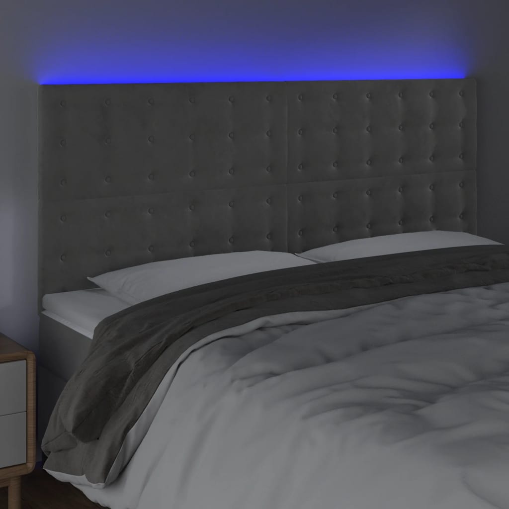 Tête de lit à LED Gris clair 200x5x118/128 cm Velours - XIOS