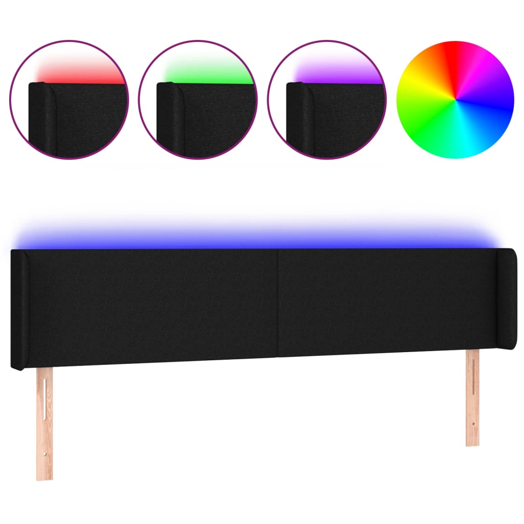 Tête de lit à LED Noir 203x16x78/88 cm Tissu - XIOS