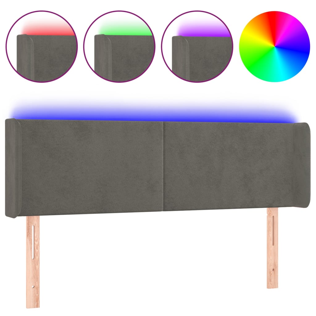 Tête de lit à LED Gris foncé 147x16x78/88 cm Velours - XIOS