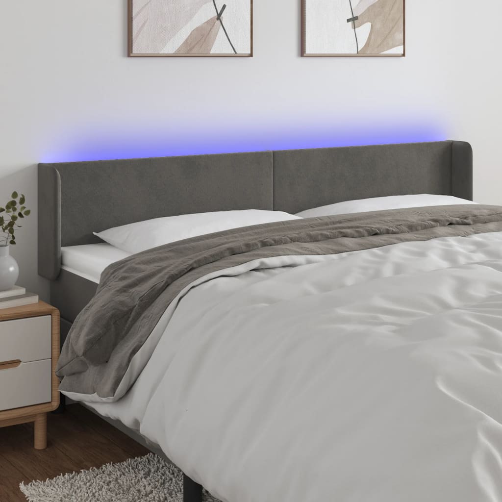 Tête de lit à LED Gris foncé 183x16x78/88 cm Velours - XIOS