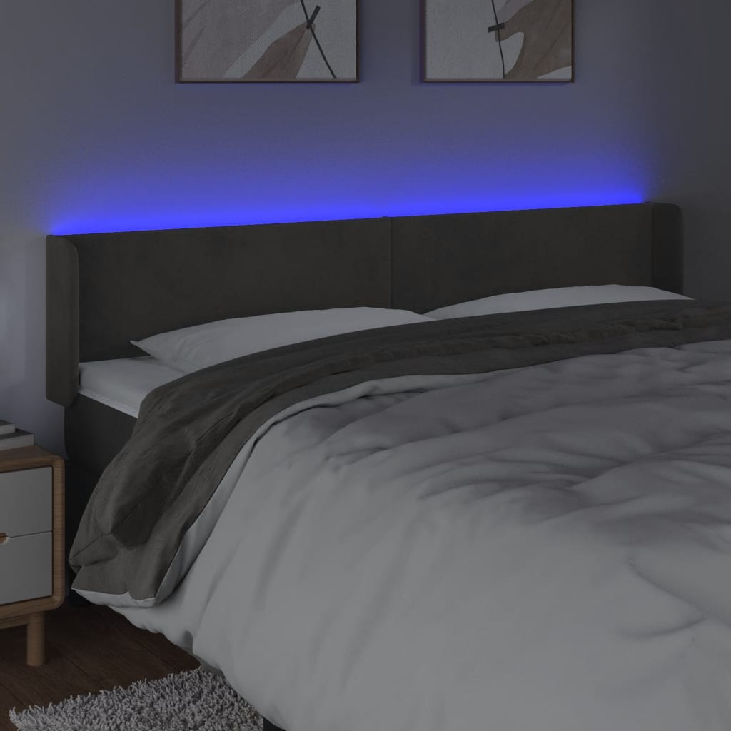Tête de lit à LED Gris foncé 203x16x78/88 cm Velours - XIOS