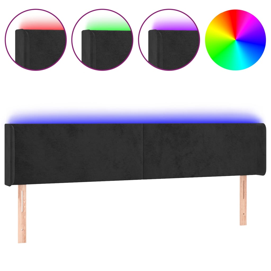 Tête de lit à LED Noir 203x16x78/88 cm Velours - XIOS